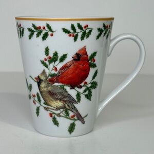 Living Quarters Cardinal and Holly Mug - White, Red, Green
